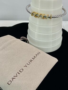 David Yurman Sterling Silver Cable Station Bracelet with Gold Accents 7”